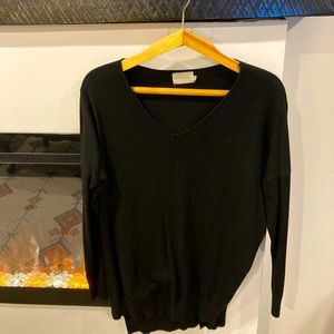 Long black V-neck sweater or dress, Size Small.